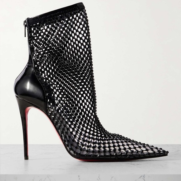 CHRISTIAN LOUBOUTIN Kate Max Crystal-Embellished Patent-Leather Mesh Ankle Boots - Picture 2 of 16